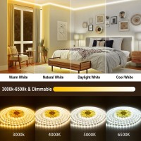 Tendist 65.6Ft White Led Strip Lights 3000K-6500K, Alexa Compatible Light Strip Cool And Warm White Dimmable, 24V App Smart Led Light With Remote, Cuttable Under Cabinet Lighting For Kitchen, Bedroom