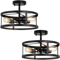 Xpehk 3Light Semi Flush Mount Ceiling Light Farmhouse Flush Mount Light Fixture Industrial Ceiling Light Black Metal Cage Ceili