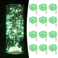 12 Pack Fairy Lights Battery Operated String Lights 7Ft 20 Led Mason Jar Lights Waterproof Silver Wire Light Fireflies Diy Party Wedding Christmas Valentines Day Decoration(12 Pack,Green)