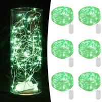 6 Pack Fairy Lights Battery Operated String Lights 7Ft 20 Led Mason Jar Lights Waterproof Silver Wire Light Fireflies Diy Party Wedding Christmas Valentines Day Decoration(6 Pack,Green)