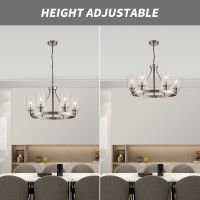 Lanhall 6Light Modern Dining Room Light Fixture Brushed Nickel Kitchen Chandelier Ceiling Hanging Pendant Lighting With Glass S