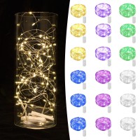 18 Pack Fairy Lights Battery Operated String Lights 7Ft 20 Led Mason Jar Lights Waterproof Silver Wire Light Fireflies Diy Party Wedding Christmas Valentines Day Decoration(18 Pack,Multicolor)