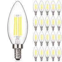 Maxvolador Dimmable E12 Candelabra Led Light Bulbs 60W Equivalent, Daylight White 5000K, 600Lumens Led Chandelier Bulb, Decorative B11 Filament Candle Light Bulbs Clear Glass, Pack Of 20