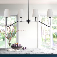 Fiyueoyi 4-Light Kitchen Island Lighting, Modern Linear Chandeliers For Dining Room Light Fixture Over Table Classic Matte Black Pendant Light With Linen Shades 41