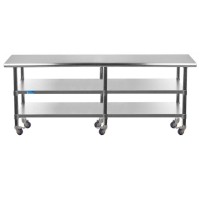 Stainless Steel Work Table With 2 Shelves With Casters Metal Utility Table Commercial Residential Nsf Utility Table (Stainless Steel Table With 2 Shelves, 96 Long X 18 Deep)