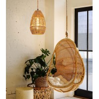 Tebio Plug In Pendant Light Rattan Hanging Lights With Plug In Cord 15Ft Hemp Rope Cord, On/Off Switch Chandelier For Boho Living Room Bedroom Kitchen(Bulb Included) 11 X 7 Inch