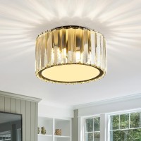 Buxvrcs Modern Crystal Ceiling Light Fixture, Flush Mount Crystal Chandelier, H 6.06'' X W 12'' Crystal Ceiling Fixtures For Kitchen Bedroom Living Room G9 Socket (Black)