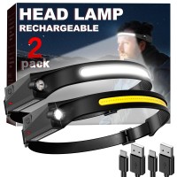 Rechargeable Headlamp?2 Pack?, Rechargeable Head Lamp Led, Super Bright Headlamps For Adults 230 Wide Beam Camping Head Light For Head 5 Modes Type-C Charging For Hardhat Light, Running, Repairing