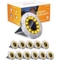 Biling Solar Outdoor Lights 12 Packs, Bright 12 Leds Solar Ground Lights Waterproof, Flat Pathway Lights Solar Powered For Yard Walkway Garden Driveway (Warm White)