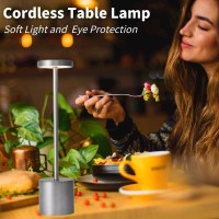 Gzkpl Bedside Table Lamp Touch Control Cordless Rechargeable Battery Operated Desk Lights 3 Color & High Brightness Nightstand Lamp For Bedroom, Office, Restaurant,Dorm (Silver)