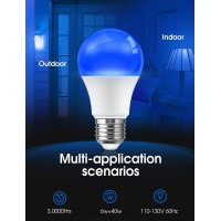 Lohas Blue Light Bulbs Outdoor, Dusk To Dawn Sensor A19 Blue Porch Lights 40W Equivalent, 6W Pure Blue Colored Light Bulb, Auto-On/Off E26 Base For Christmas Party Wedding Porch Patio Backyard, 4 Pack