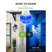 Lohas Blue Light Bulbs Outdoor, Dusk To Dawn Sensor A19 Blue Porch Lights 40W Equivalent, 6W Pure Blue Colored Light Bulb, Auto-On/Off E26 Base For Christmas Party Wedding Porch Patio Backyard, 4 Pack