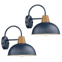 Outdoor Barn Wall Sconce, Hwh Gooseneck Wall Light Fixtures 2-Pack, Indoor Outdoor Wall Sconce Lamp With Hammered Metal Shade, Dark Blue Finish, 5Hzg70B-2 Sf