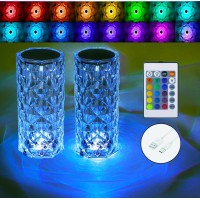 Imqsqik Crystal Table Lamp Rgb Rose Diamond Touch Lamps 2Pack Color Changing Night Light For Bedroomliving Roomparty Dinner