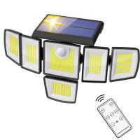 Szpower Solar Outdoor Lights, 6 Heads Solar Powered Flood Lights, 4000Lm Led Outdoor Motion Sensor Lights, 3 Adjustable Brightness, 360 Beam Angle, Ip65 Waterproof, Remote Control(1 Pack)