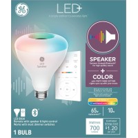 Ge Led+ Color Changing Speaker Led Light Bulb, Br30 Indoor Floodlight Bulb, Soft White + Multicolor