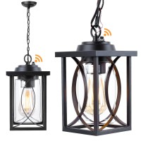 Outdoor Pendant Light For Porch With Dusk To Dawn Sensor, Outdoor Hanging Light Fixture Exterior Lantern Anti-Rust Metal With Clear Glass Shade And Adjustable Chain For Front Door Foyer Entryway