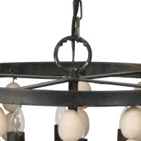 Jonas 19 Inch 4 Light Chandelier, Beaded, Fir Wood, Iron, Off White, Rustic Black