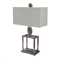 27 Inch Table Lamp, Agate Accents, Off White Rectangular Shade, Chrome