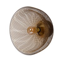 14 Inch Round Wall Mounted Lamp, Iron Mesh And Hardware, Gold Finished