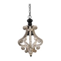 13 Inch 1 Light Chandelier, Classic Fir Wood Scrollwork, Iron, White, Black