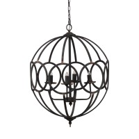 22 Inch Round Chandelier, Candelabra Style, 4 Light, Modern, Iron, Black