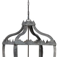 16 Inch 4 Light Chandelier, Metal, Scalloped Trim, Rustic Vintage Gray