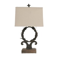 26 Inch Artisanal Table Lamp, Laurel Wreath Iron Frame, Off White, Black