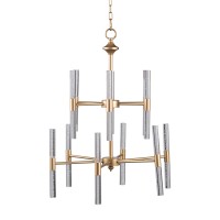 21 Inch 12 Light Chandelier, Clear Acrylic Pendants Modern Muted Gold Frame