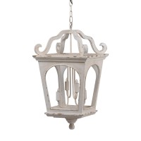 16 Inch 4 Light Chandelier, Classic Design, Fir Wood Iron, Distressed White