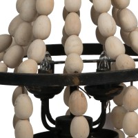 Jonas 20 Inch 4 Light Chandelier, Fir Wood Beads, Off White, Rustic Black