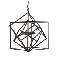 19 Inch 2 Light Chandelier, Geometric Pattern, Iron Frame, Retro, Black