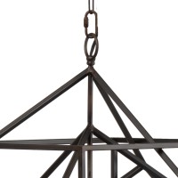 19 Inch 2 Light Chandelier, Geometric Pattern, Iron Frame, Retro, Black