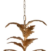 26 Inch 6 Light Chandelier, Iron, Cascading Leaves, Vintage, Classic, Gold