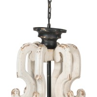 Brad 20 Inch 4 Light Chandelier, Classic Scrollwork, Farmhouse White, Black