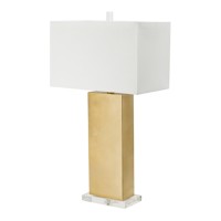 16 Inch Modern Table Lamp, White Rectangular Shade, Acrylic Base, Gold