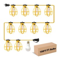 Yaoledly 100Ft Construction String Lights 100W 11 Bulbs Work Lights With E26 Base Construction Lights Ip65 Waterproof 8000Lm