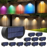 Amiluo Solar Fence Lights 12 Pack, Fence Solar Lights Outdoor Wall Lights Waterproof Ip65, Warm White & Rgb 8 Specific Fixed Colors, Color Glow Lights For Fence Wall Step Deck Patio Black