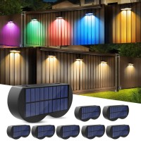 Amiluo Solar Fence Lights Warm White & 8 Rgb Fixed Color, Solar Outdoor Wall Lights Waterproof Ip65, Color Glow Lights Outdoor Solar Deck Lights For Patio Yard Step Xmas Holiday Decor, 8 Pack