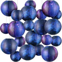 20 Pieces Galaxy Print Paper Lanterns Chinese Japanese Lanterns Space Themed Hanging Paper Lanterns Ceiling Decor Galaxy Themed