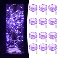 12 Pack Fairy Lights Battery Operated String Lights 7Ft 20 Led Mason Jar Lights Waterproof Silver Wire Light Fireflies Diy Party Wedding Christmas Valentines Day Decoration(12 Pack,Purple)