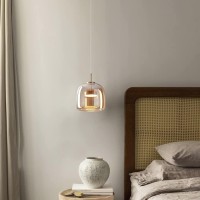 Qufute Led Glass Pendant Light Fixtures Gold Mid Century Modern Hanging Pendant Light With Amber Mouth Blown Glass Shade Round Glass Hanging Lighting For Kitchen Dining Room