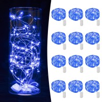 12 Pack Fairy Lights Battery Operated String Lights 7Ft 20 Led Mason Jar Lights Waterproof Silver Wire Light Fireflies Diy Party Wedding Christmas Valentines Day Decoration(12 Pack,Blue)