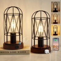 Gyrovu Vintage Rustic Desk Lamp Set Of 2 Small Industrial Table Lamp 3 Way Dimmable Touch Control Edison Lamp With Ac Outlet Bed