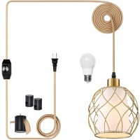 Ruzectt Plug In Pendant Light Hanging Light With Plug In Cord Gold Hanging Lamp With Dimmable Switch 15 Ft Golden Cotton Cord Ha