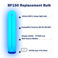 Bf-150 40W Replacement Bulb Compatible Flowtron Bk-40,Bk-80D,Stinger B4040,Fc7600 And Wall Sconce Models,Ful40T8/Bl Black Light Bulb,12 Inch U Shape Bl Lamp - 2 Pack