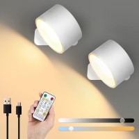 Lightess Led Wall Sconces Wall Mounted Lamps With Rechargeable Battery Operated 2 Pack 3 Brightness Level 3 Color Temp 360Ro