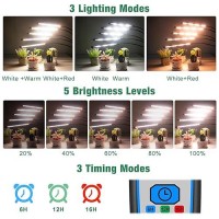 Garpsen Grow Lights For Indoor Plants 5 Heads Full Spectrum Grow Light With Adjustable Tripod Stand Sturdy Clip 100Pcs Leds