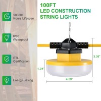 Lediary 100Ft Led Construction String Lights 150W 15000Lm String Work Lights Linkable Jobsite Lights Weatherproof Temporary L