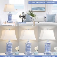 Coastal Table Lamps For Bedrooms Set Of 2 Farmhouse Bedside Lamp For Living Room Modern 3Color Temperature Blue Washed Nightsta